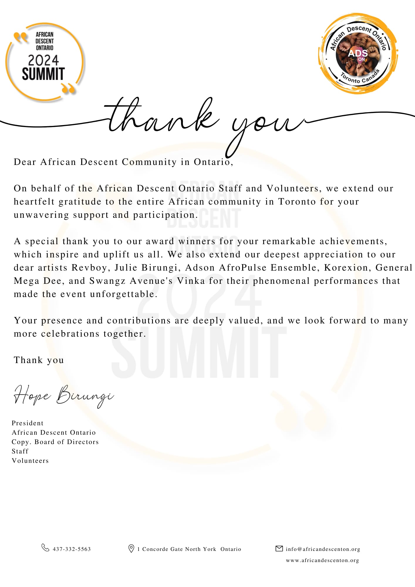 THANK YOU FROM ADSON JULY 2024 SUMMIT